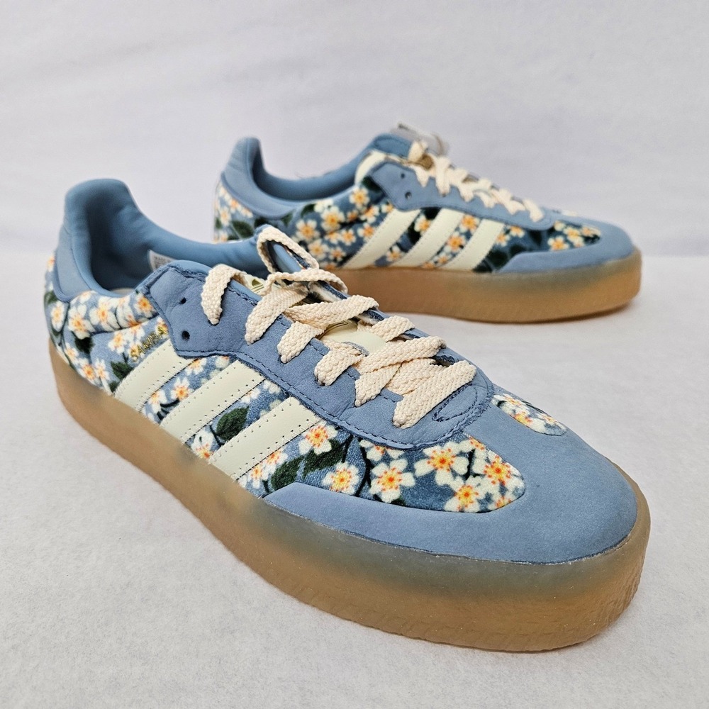 Adidas Sambae x Liberty London Sneakers JQ6046 Blue Floral Women's Size 7 - Picture 3 of 11